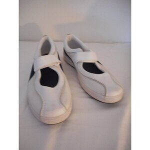 Keds Womens Mary Jane Comfort Shoes Sz 8 White Blue Leather Casual Hook & Loop